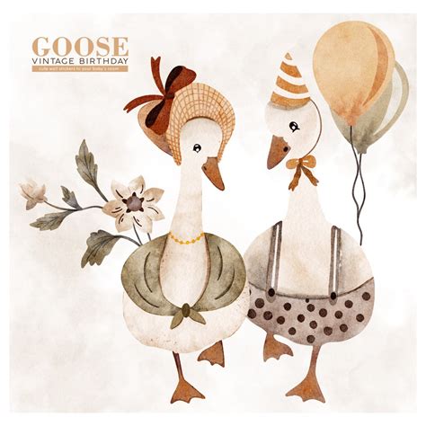 Goose Vintage Birthday Naklejki Do Pokoju Dziecka Zestaw 3