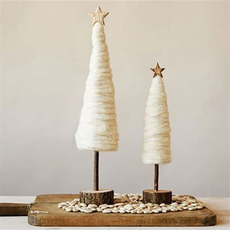 Creative Co Op Wool Wrapped Christmas Tree With Wood Base From