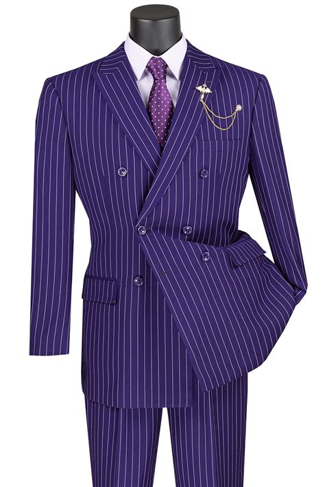 Executive Double Breasted Suit Pleated Pants Gangster Stripe Regular