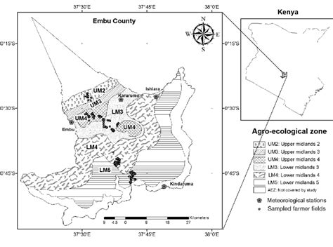 Map Displaying Target Agro Ecological Zones Aezs Of Embu County In