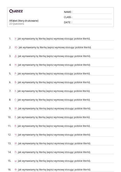 Ponad 50 Alfabet Arkuszy Roboczych Dla Klasa 4 W Quizizz Darmowe I Do