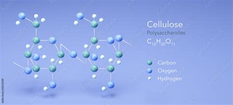 Cellulose Polysaccharide Molecular Structures 3d Rendering Structural Chemical Formula And