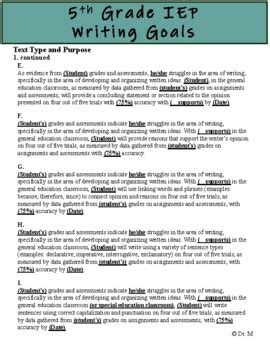5th Grade Writing Iep Goals