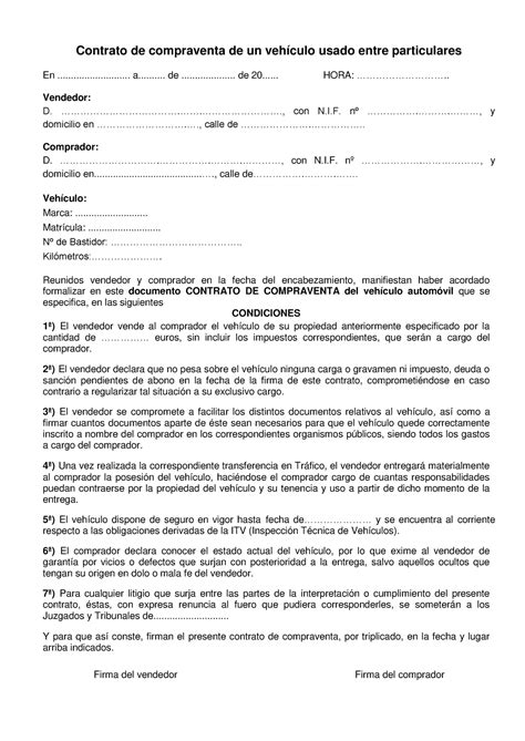 Contrato Cv Vehiculos Dgt Contrato De Compraventa De Un Veh Culo