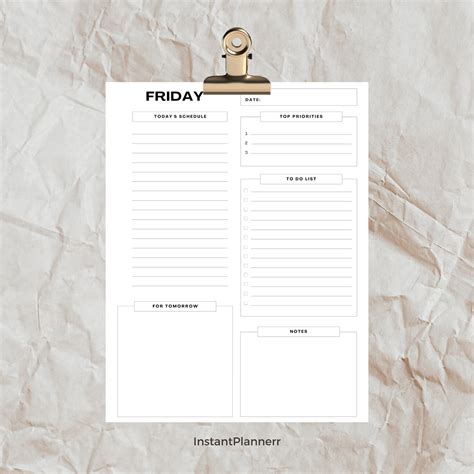 Daily Planner Friday Template Printable A4 PDF Format Planner Printable ...