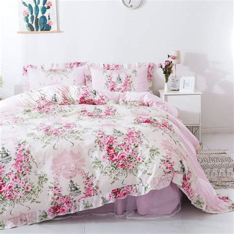 Fadfay Home Textile Pink Rose Floral Print Duvet Cover