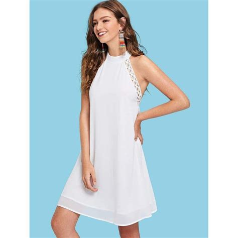 Lace Trim Open Back Halter Dress Dresses Lace Overlay Dress Belted