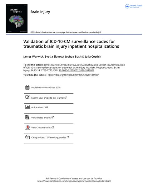 PDF Validation Of ICD 10 CM Surveillance Codes For Traumatic Brain