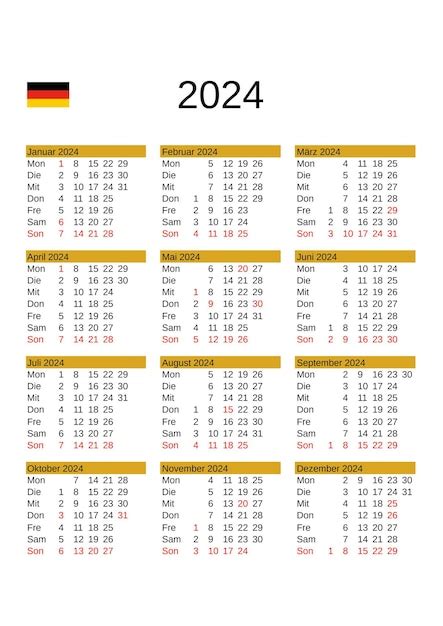 Premium Vector | Year 2024 calendar in German with Germany holidays