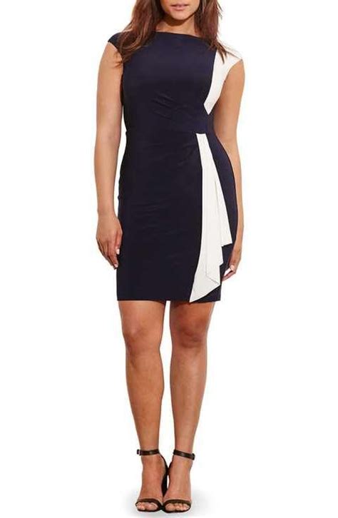 Lauren Ralph Lauren Two Tone Jersey Sheath Dress Plus Size