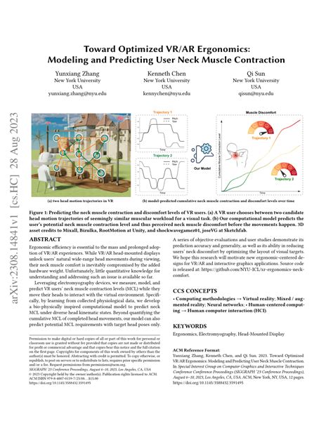 PDF Toward Optimized VR AR Ergonomics Modeling And Predicting User