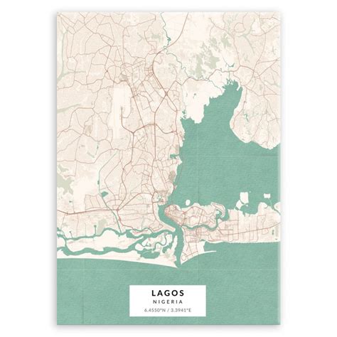 Plakat Metalowy Mapa Vintage Lagos L MURRANO