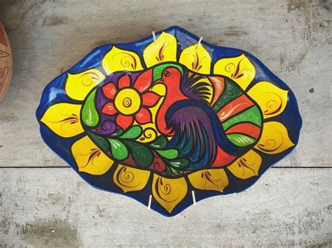 Mexican Pottery Folk Art Platter Wall Art, Colorful Plate Wall Hanging Bohemican Decor