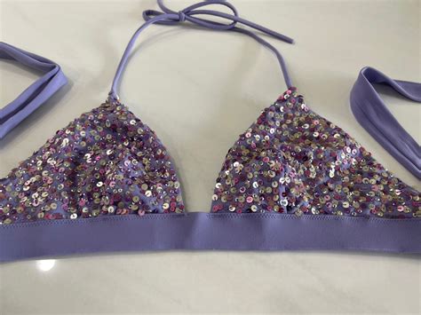 Victoria S Secret Bikini Sequin Triangle String Top Xs Gem