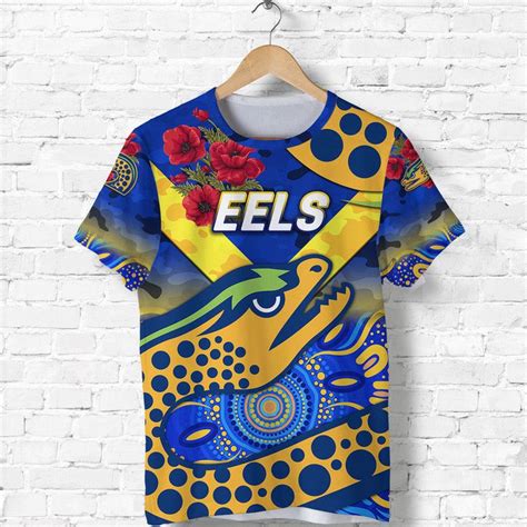 Aio Pride Parramatta Eels Anzac T Shirt Indigenous Vibes Blue