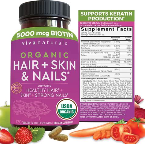 Amazon.com: Organic Hair Skin Nails Vitamins for Women - Vegetarian ...