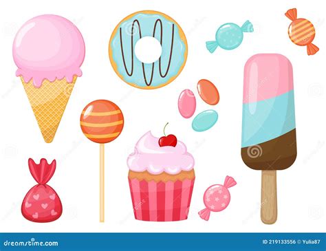 Set Of Cartoon Sweets And Candies Stock Vector Illustration Of Bakery