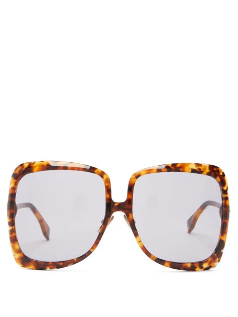 Oversized Square Tortoiseshell Acetate Sunglasses Fendi