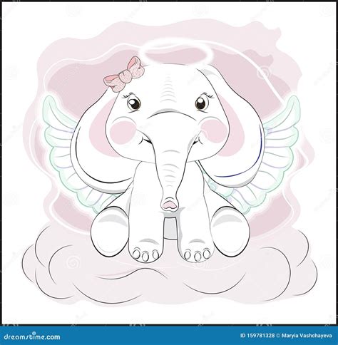 Lovely elephant angel stock vector. Illustration of design - 159781328