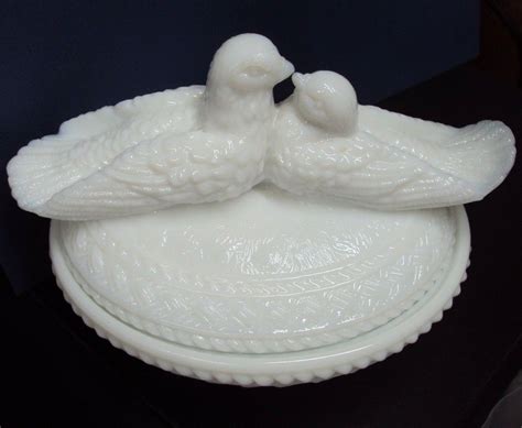 Vtg Westmoreland Glass Love Birds Doves Candy Dish ~ White Milk Glass Ebay