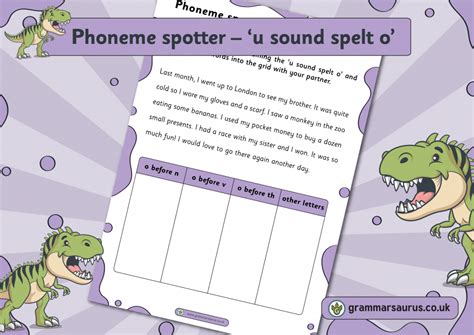 Phonics Phase 6 Phoneme Spotter U Sound Spelt O Grammarsaurus