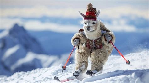 Premium Photo Llama Decked Out In Ski Attire On Snowy Slopes