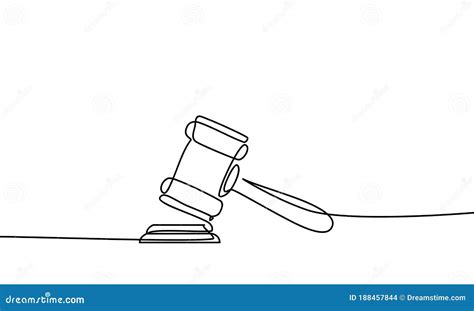 Continuous Line Drawing Of Hammer Judge On Black And White Background. Vector Illustration ...