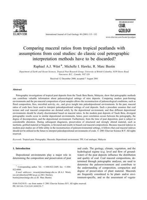 Pdf Comparing Maceral Ratios From Tropical Peatlands With Assumptions