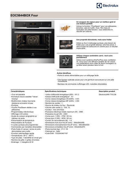 Electrolux Four Encastrable Electrolux Eoc Box Fiche Produit