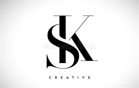 SK Artistic Letter Logo Design with Serif Font in Black and White ...