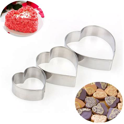 3 Pc Lot Heart Shape Cake Mould Stainless Steel Heart Shape Cookie Mold