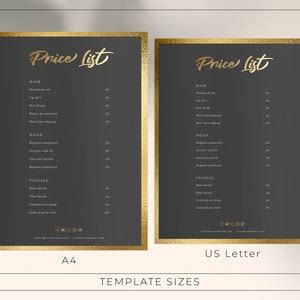 Black Gold Price List Template Editable Price List Template Gold