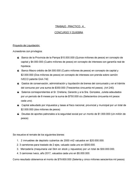 Tp Concursos Y Quie Tp Trabajo Practico Concurso Y Quiebra