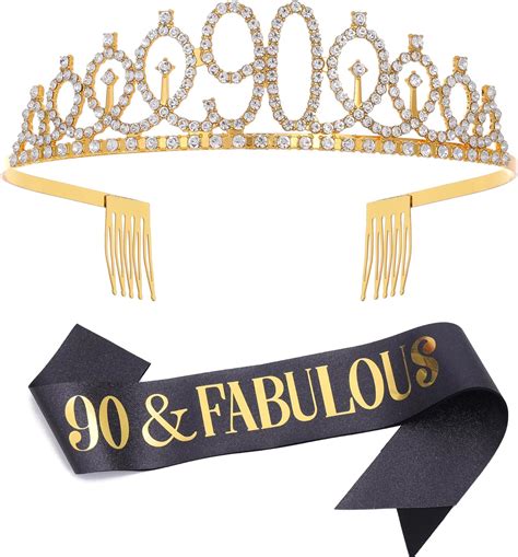 Amazon 90 Fabulous Sash Rhinestone Tiara Set 90th Birthday