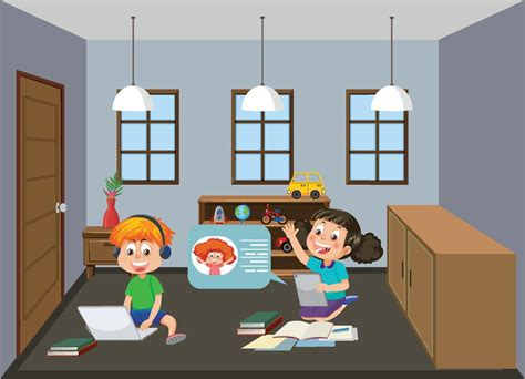 Kids learning online at home 12193246 Vector Art at Vecteezy