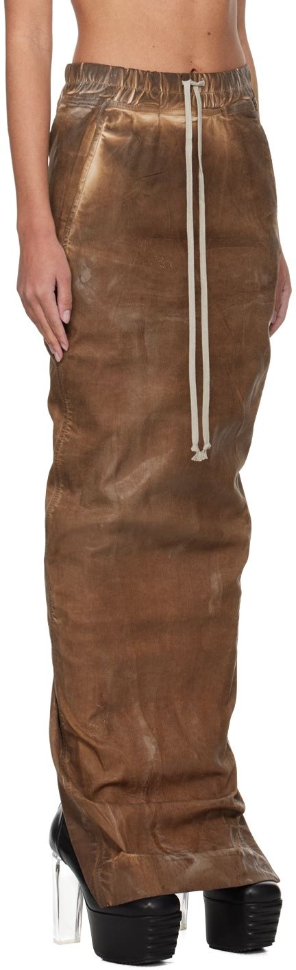 Rick Owens DRKSHDW Brown Pull On Pillar Denim Maxi Skirt Rick Owens Drkshdw