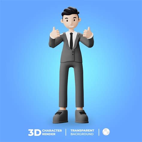 Homem de negócios de personagem 3d polegares para cima PSD Premium