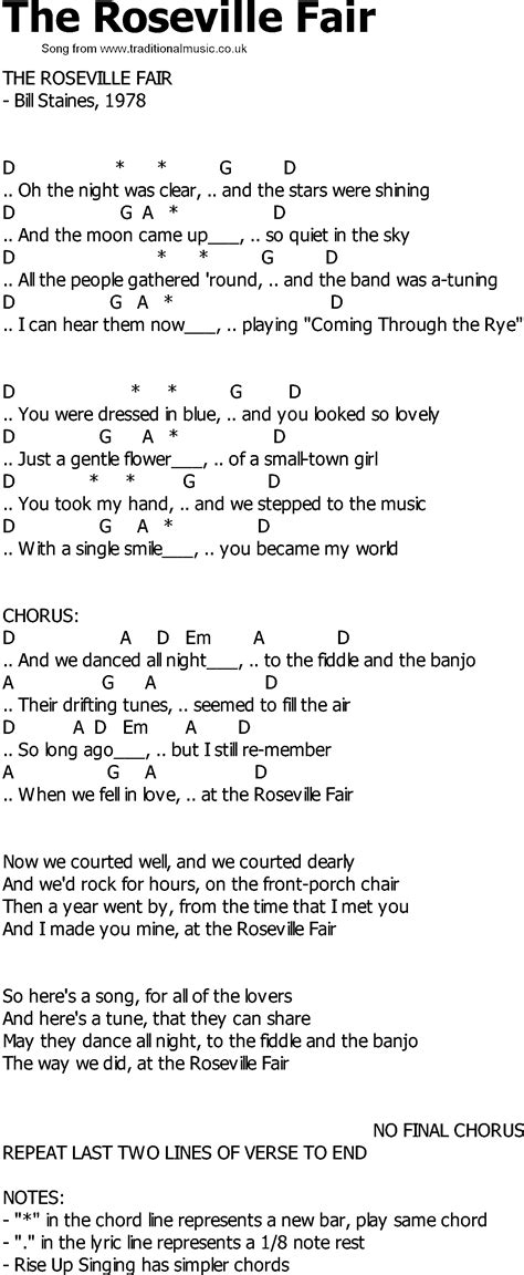 Old Country Song Lyrics With Chords The Roseville Fair