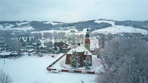 BIALKA TATRZANSKA, POLAND - FEBRUARY 3, 2018. Aerial Shot of the Village, the Famous Ski Resort ...