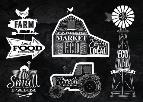 Farm Characters In Vintage Style Lettering In Tractor Barn And The Mill