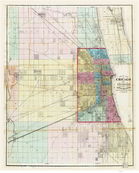 Chicago Area 1869 Blanchard Old Map Reprint Illinois Cities Old Maps