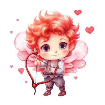 Acuarela Cupido Día De San Valentín Y Corazón Lindo Personaje De