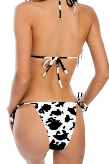Wholesale Summer Cow Pattern Print Padded Lace Up Sexy Simple Halter Two Piece Bikini A74077