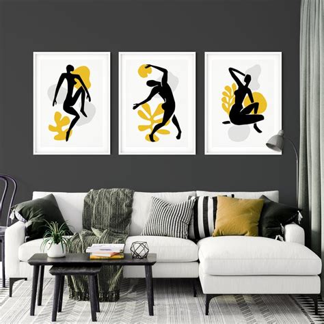 Set Of 3 Naked Silhouette Prints Mustard Wall Art Mustard Etsy UK