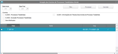 RH Linha Protheus GPE eSocial S 2500 Ocorrência 282 Número do