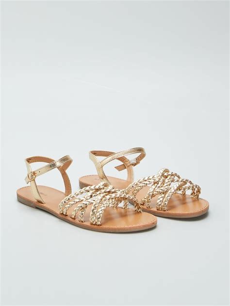 Sandalias Planas Con Tiras Trenzadas Amarillo Kiabi