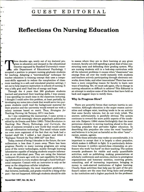 Reflections On Nursing Education Journal Of Nursing Education