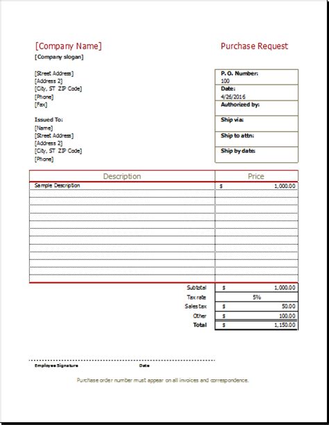 Purchase Requisition Form Template Ms Excel Templates