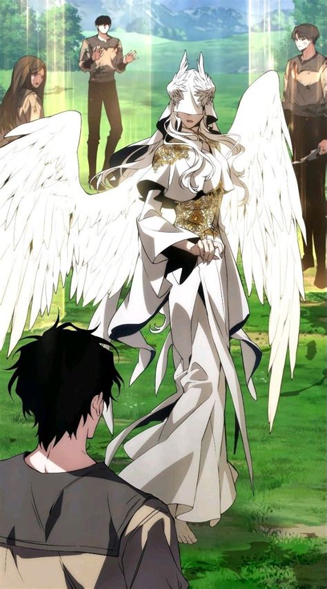 An Anime Character With White Wings And Other Characters In The