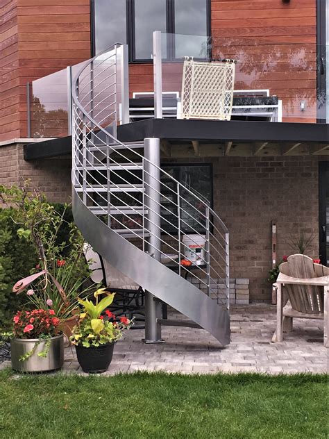 outdoor metal spiral staircase  trex treads
